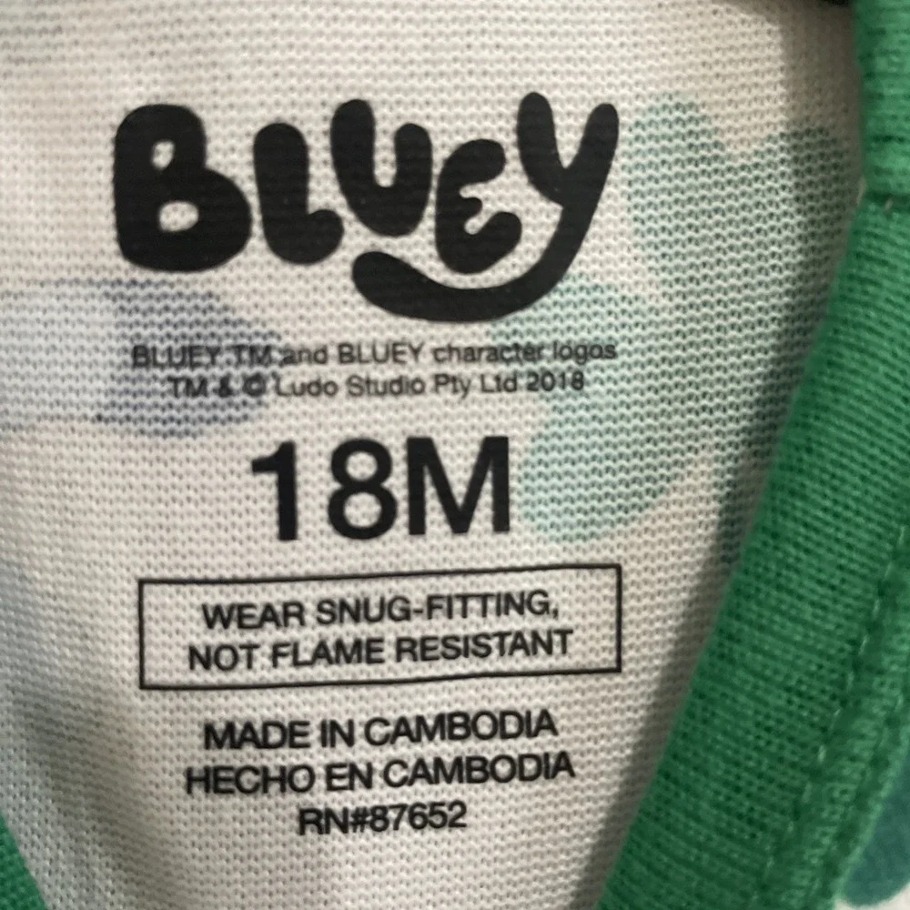 Bluey Unisex 18 Months Boy Girl St. Patrick's Day Pajamas PJs Cotton Long Sleeve